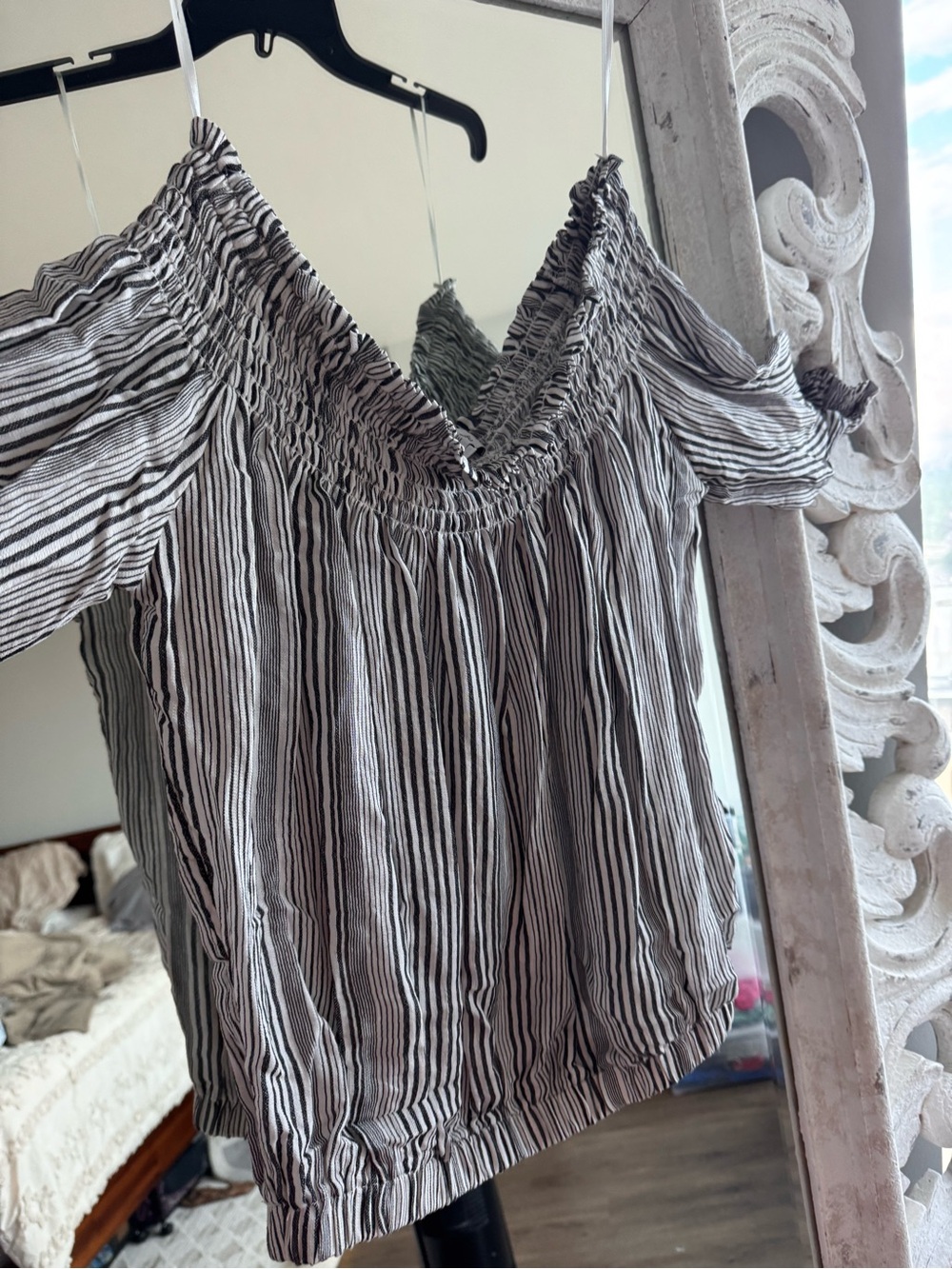 Evereve Black & White Striped Off-Shoulder Camisole